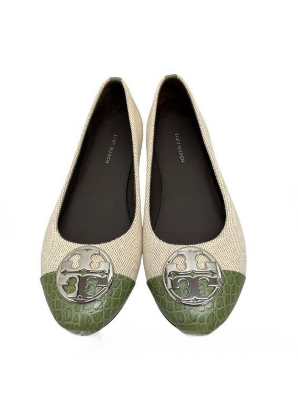 Tory Burch Claire cap-toe ballet flats Olive Green embossed Croc Sz 7